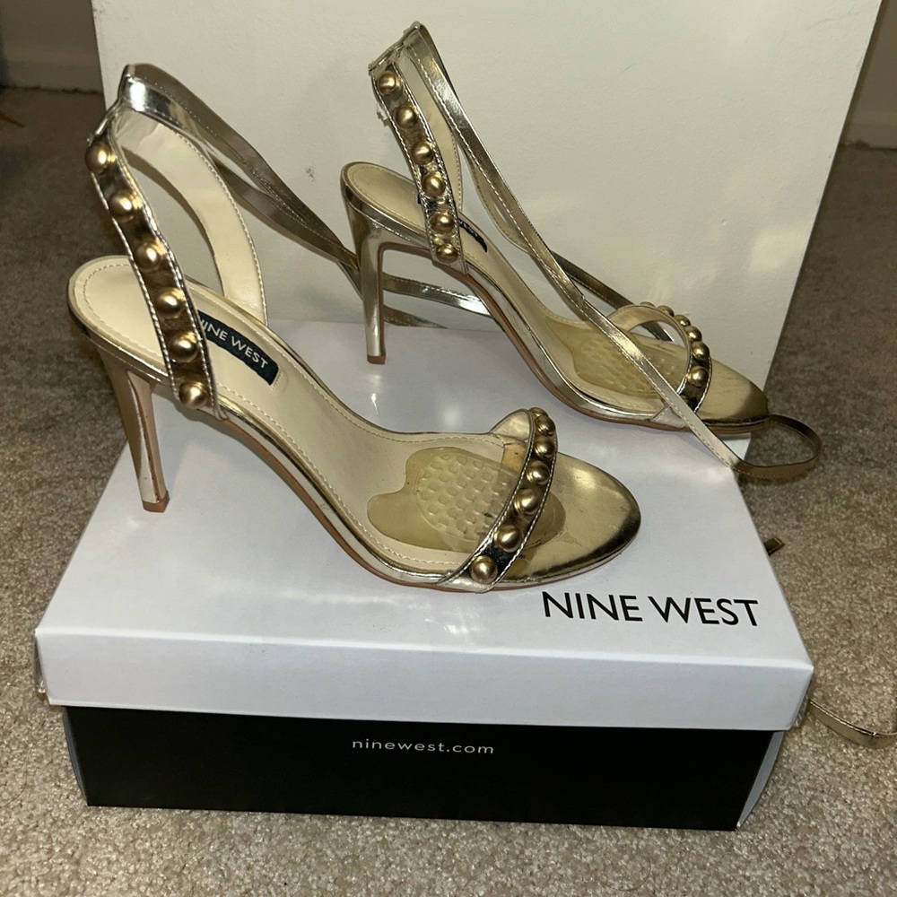 Nine West Istelle Gold Ankle Wrap Heel with Studs